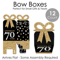 Adult 70th Birthday - Gold - Square Favor Gift Boxes - Birthday Party Bow Boxes - Set of 12