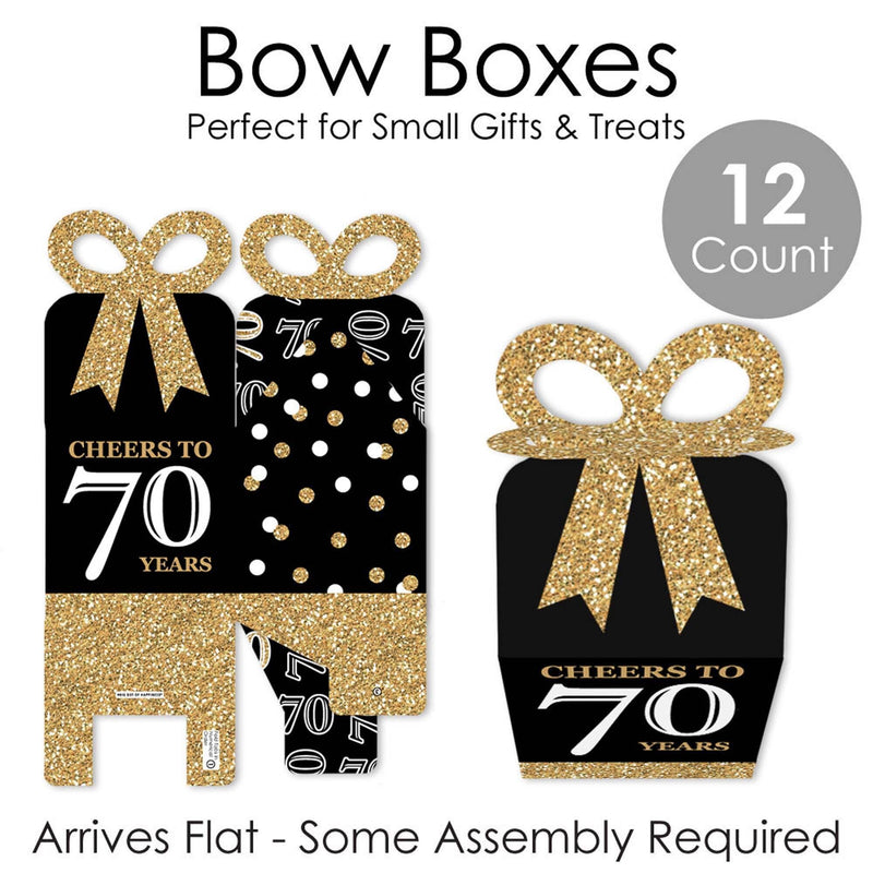 Adult 70th Birthday - Gold - Square Favor Gift Boxes - Birthday Party Bow Boxes - Set of 12
