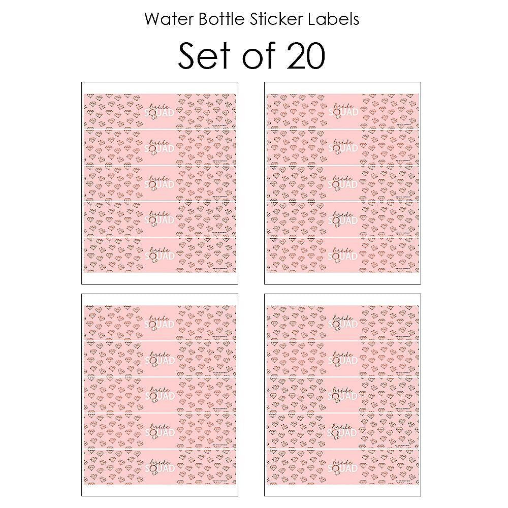 Bride Squad - Rose Gold Bridal Shower or Bachelorette Party Water Bottle Sticker Labels - Set of 20