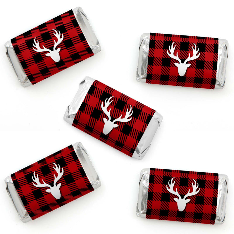 Prancing Plaid - Mini Candy Bar Wrapper Stickers - Reindeer Holiday and Christmas Party Small Favors - 40 Count