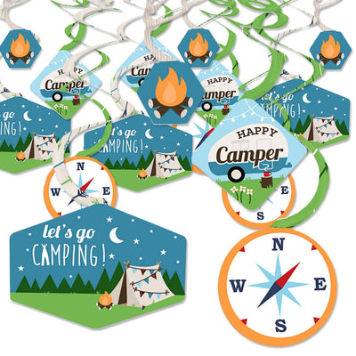 Happy Camper - Camping Baby Shower or Birthday Party Hanging Decor - Party Decoration Swirls - Set of 40