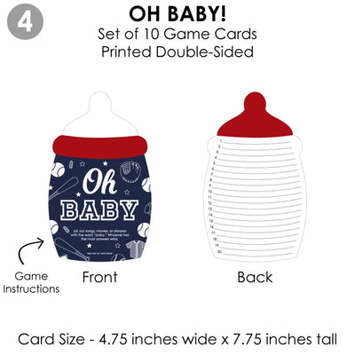 Batter Up - Baseball - 4 Baby Shower Games - 10 Cards Each - Who Knows Mommy Best, Mommy or Daddy Quiz, What's in Your Purse and Oh Baby - Gamerific Bundle