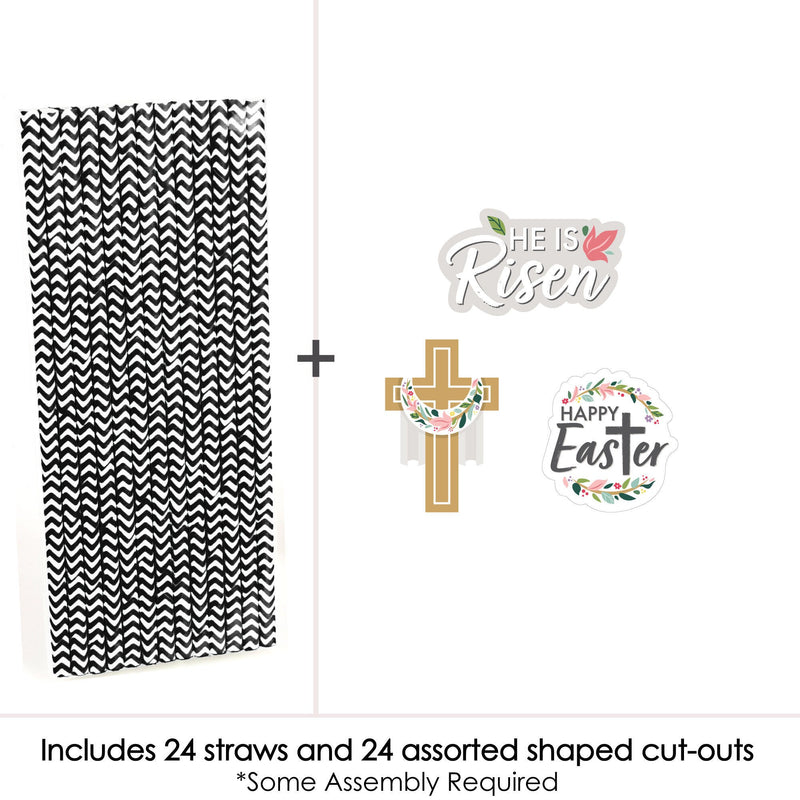 Religious Easter - Paper Straw Decor - Christian Holiday Party Striped Decorative Straws - Set of 24