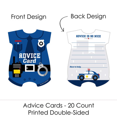 Calling All Units - Police - Baby Bodysuit Wish Card Cop Themed Baby Shower Activities - Shaped Advice Cards Game - Set of 20