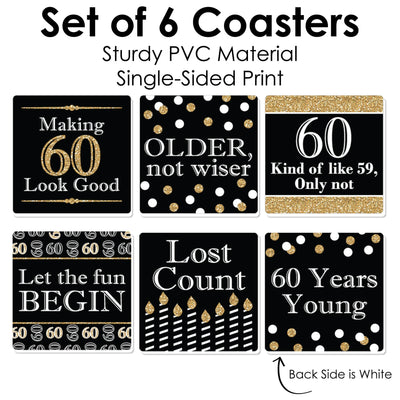 Adult 60th Birthday - Gold - Funny Birthday Party Decorations - Drink Coasters - Set of 6