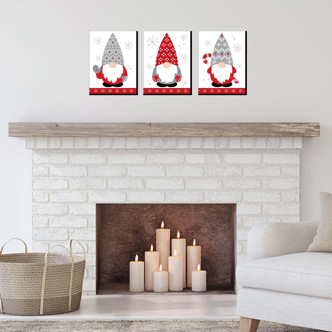 Christmas Gnomes - Holiday Wall Art Room Decor - 7.5 x 10 inches - Set of 3 Prints