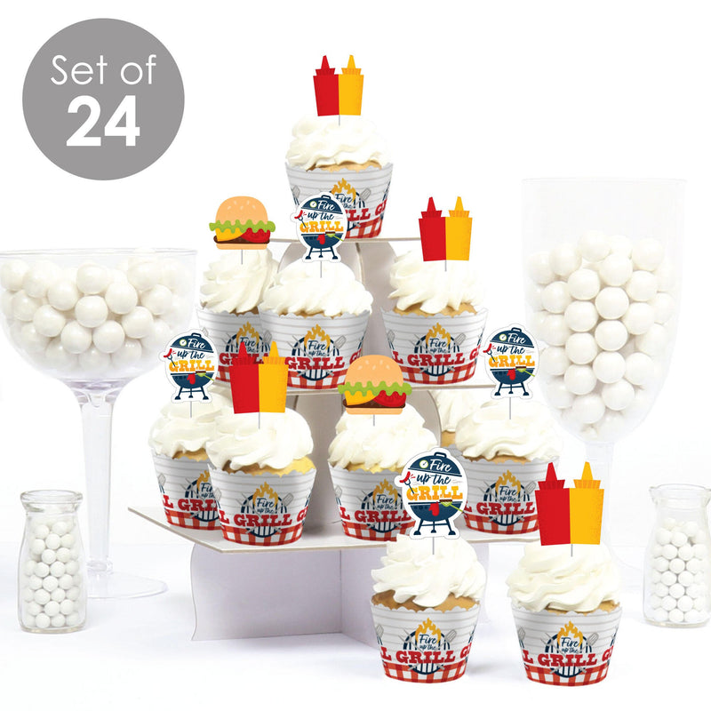 Fire Up the Grill - Cupcake Decoration - Summer BBQ Picnic Party Cupcake Wrappers and Treat Picks Kit - Set of 24