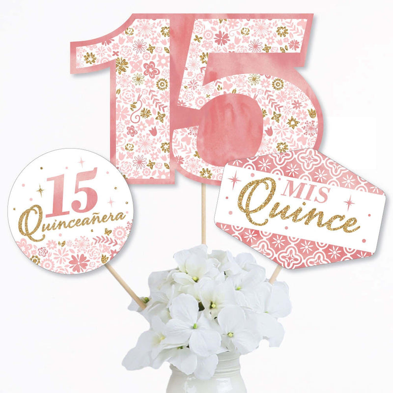 Mis Quince Anos - Quinceanera Sweet 15 Birthday Party Centerpiece Sticks - Table Toppers - Set of 15