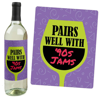 90's Throwback - 1990s Party Decorations for Women and Men - Wine Bottle Label Stickers - Set of 4