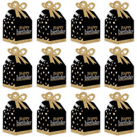 Adult Happy Birthday - Gold - Square Favor Gift Boxes - Birthday Party Bow Boxes - Set of 12
