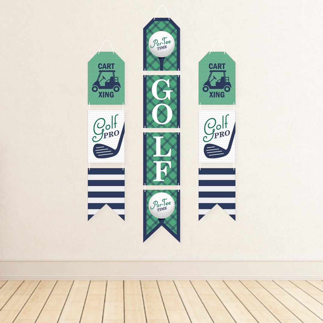 Par-Tee Time - Golf - Hanging Vertical Paper Door Banners - Birthday or Retirement Party Wall Decoration Kit - Indoor Door Decor