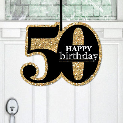Adult 50th Birthday - Gold - Hanging Porch Birthday Party Outdoor Decorations - Front Door Decor - 1 Piece Sign