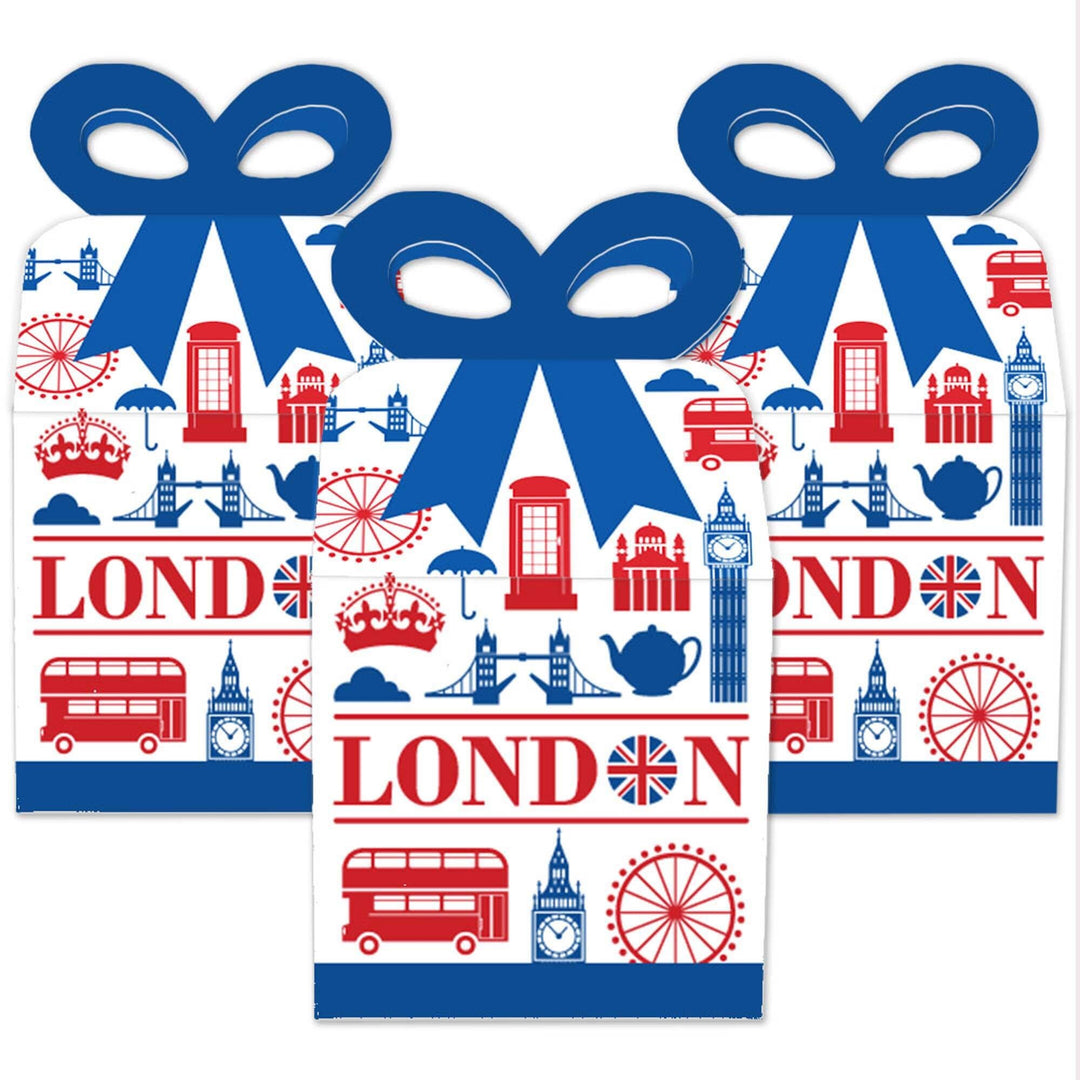 Cheerio, London - Square Favor Gift Boxes - British UK Party Bow Boxes - Set of 12