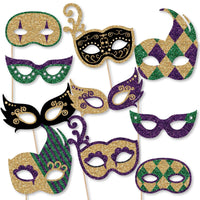 Mardi Gras Masks - 10 Piece Paper Card Stock Mardi Gras Glasses and Masks Photo Booth Props Kit