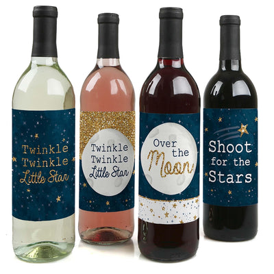 Twinkle Twinkle Little Star - Baby Shower or Birthday Party Decorations for Women and Men - Wine Bottle Label Stickers - Set of 4