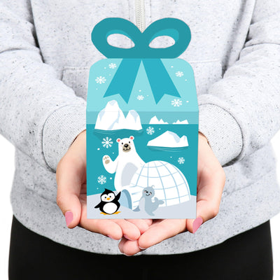 Arctic Polar Animals - Square Favor Gift Boxes - Winter Baby Shower or Birthday Party Bow Boxes - Set of 12