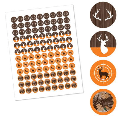 Gone Hunting - Deer Hunting Camo Party Round Candy Sticker Favors - Labels Fit Hershey's Kisses - 108 ct