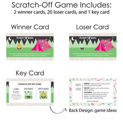 Let's Go Glamping - Camp Glamp Party or Birthday Party Scratch Off Cards - 22 Cards