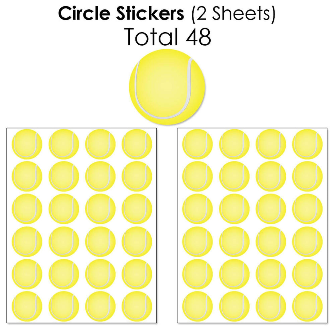 You Got Served - Tennis - Mini Candy Bar Wrappers, Round Candy Stickers and Circle Stickers - Baby Shower or Tennis Ball Birthday Party Candy Favor Sticker Kit - 304 Pieces