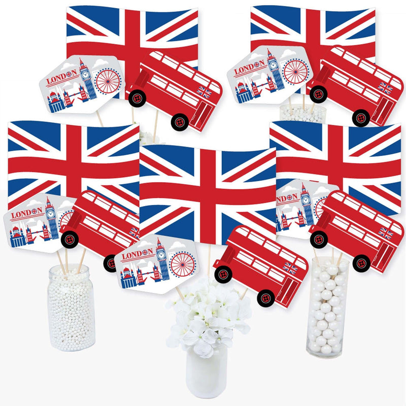 Cheerio, London - British UK Party Centerpiece Sticks - Table Toppers - Set of 15