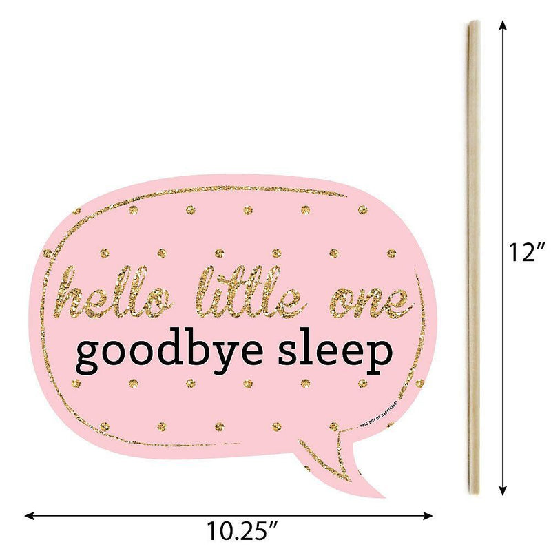 Funny Hello Little One - Pink and Gold - 10 Piece Girl Baby Shower Photo Booth Props Kit
