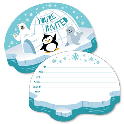 Arctic Polar Animals - Shaped Fill-In Invitations - Winter Baby Shower or Birthday Party Invitation Cards with Envelopes - Set of 12
