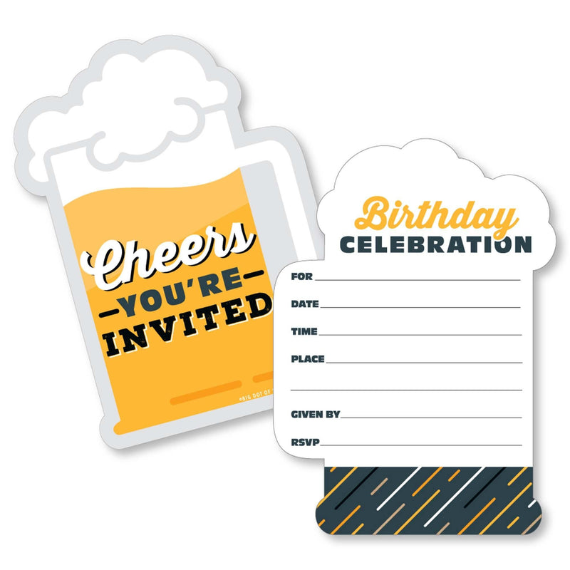 Cheers and Beers Happy Birthday - Shaped Fill-In Invitations - Invitation Cards with Envelopes - Set of 12