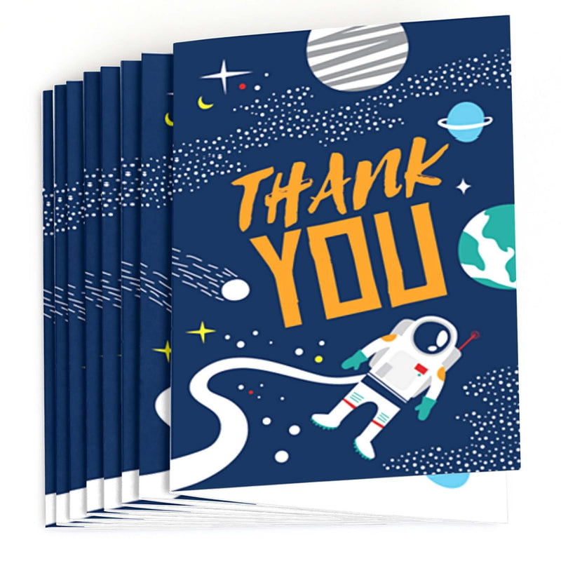 Blast Off to Outer Space - Rocket Ship Baby Shower or Birthday Party Thank You Cards - 8 ct