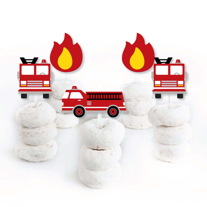 Fired Up Fire Truck - Dessert Cupcake Toppers - Firefighter Firetruck Baby Shower or Birthday Party Clear Treat Picks - Set of 24