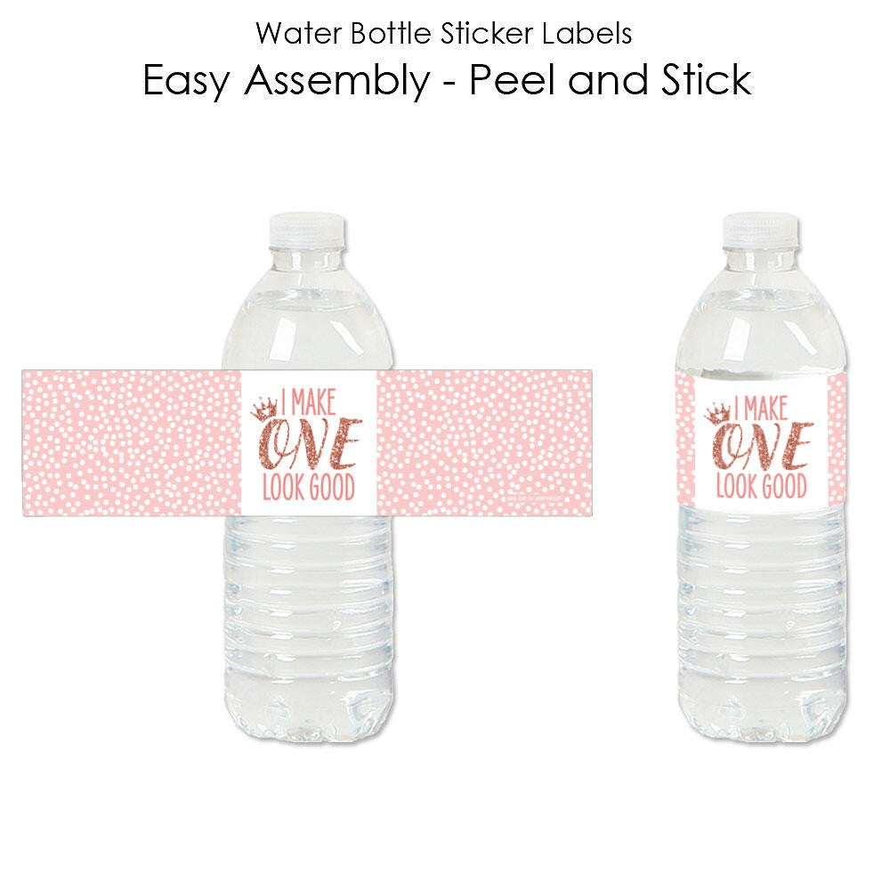 1st Birthday Little Miss Onederful - Girl First Birthday Party Water Bottle Sticker Labels - Set of 20