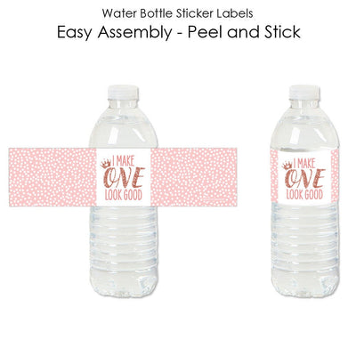 1st Birthday Little Miss Onederful - Girl First Birthday Party Water Bottle Sticker Labels - Set of 20