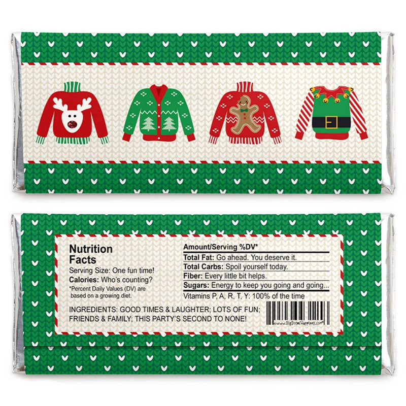 Ugly Sweater - Candy Bar Wrapper Holiday & Christmas Party Favors - Set of 24