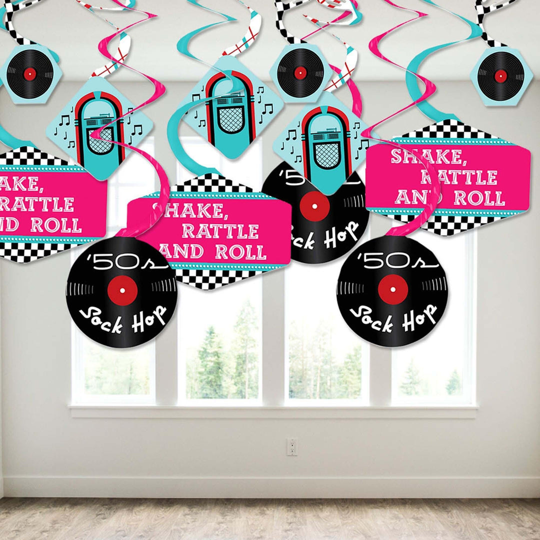 50's Sock Hop - 1950s Rock N Roll Party Hanging Decor - Party Decoration Swirls - Set of 40