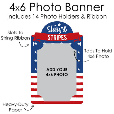 Stars & Stripes - DIY Memorial Day, 4th of July and Labor Day USA Patriotic Party Decor - Picture Display - Photo Banner