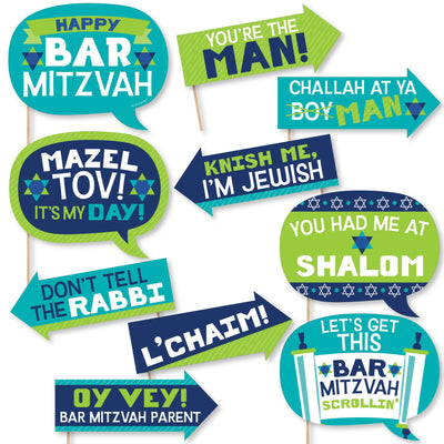 Funny Blue Bar Mitzvah - Boy Party Photo Booth Props Kit - 10 Piece