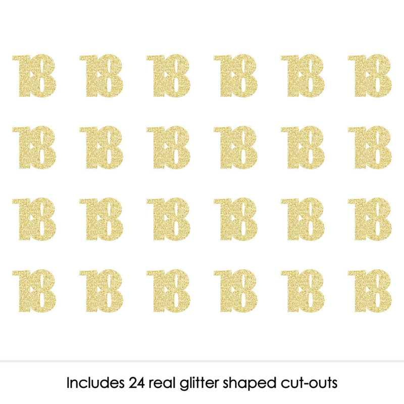 Gold Glitter 18 - No-Mess Real Gold Glitter Cut-Out Numbers - 18th Birthday Party Confetti - Set of 24