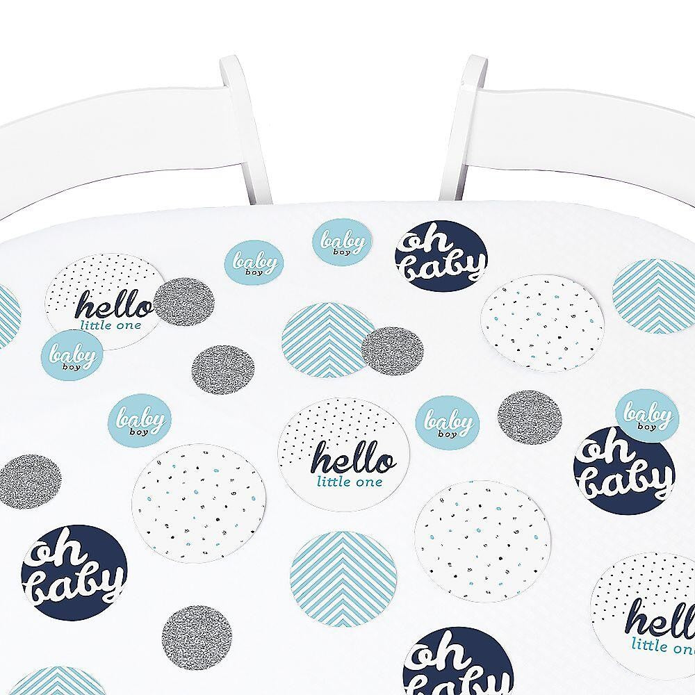 Hello Little One - Blue and Silver - Boy Baby Shower Giant Circle Confetti - Baby Shower Decorations - Large Confetti 27 Count