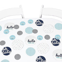 Hello Little One - Blue and Silver - Boy Baby Shower Giant Circle Confetti - Baby Shower Decorations - Large Confetti 27 Count