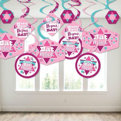 Pink Bat Mitzvah - Girl Party Hanging Decor - Party Decoration Swirls - Set of 40