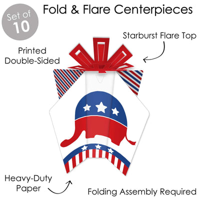 Republican Election - Table Decorations - Political Party Fold and Flare Centerpieces - 10 Count