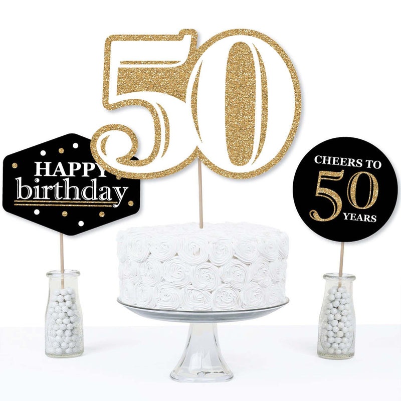 Adult 50th Birthday - Gold - Birthday Party Centerpiece Sticks - Table Toppers - Set of 15