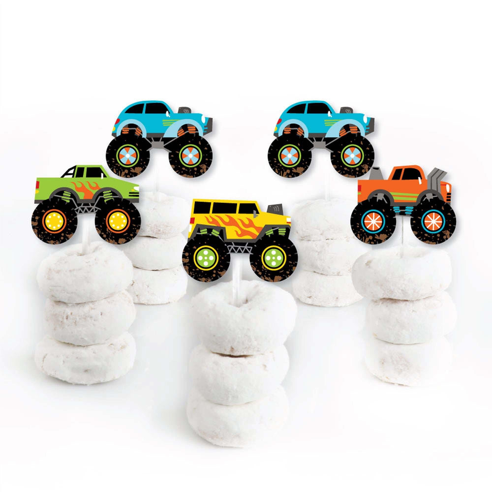 Smash and Crash - Monster Truck - Dessert Cupcake Toppers - Boy Birthday Party Clear Treat Picks - Set of 24