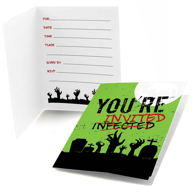 Zombie Zone - Fill In Halloween or Birthday Zombie Crawl Party Invitations - 8 ct