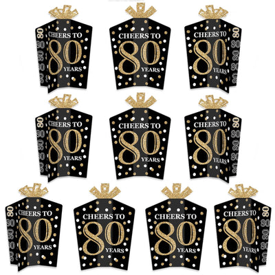 Adult 80th Birthday - Gold - Table Decorations - Birthday Party Fold and Flare Centerpieces - 10 Count