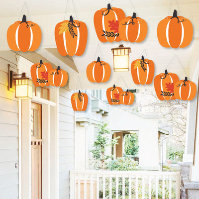 Hanging Fall Pumpkin - Outdoor Halloween or Thanksgiving Party Hanging Porch and Tree Yard Decorations - 10 Pieces