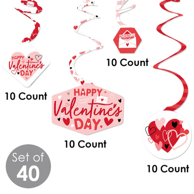 Happy Valentine's Day - Valentine Hearts Party Hanging Decor - Party Decoration Swirls - Set of 40