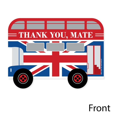 Cheerio, London - Shaped Thank You Cards - British UK Party Thank You Note Cards with Envelopes - Set of 12