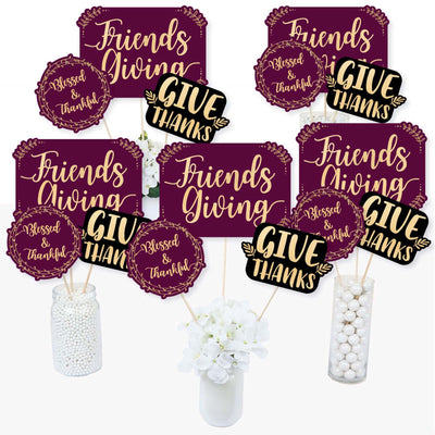 Elegant Thankful for Friends - Friendsgiving Thanksgiving Party Centerpiece Sticks - Table Toppers - Set of 15