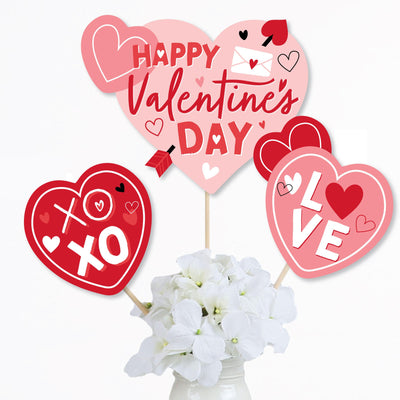 Happy Valentine's Day - Valentine Hearts Party Centerpiece Sticks - Table Toppers - Set of 15