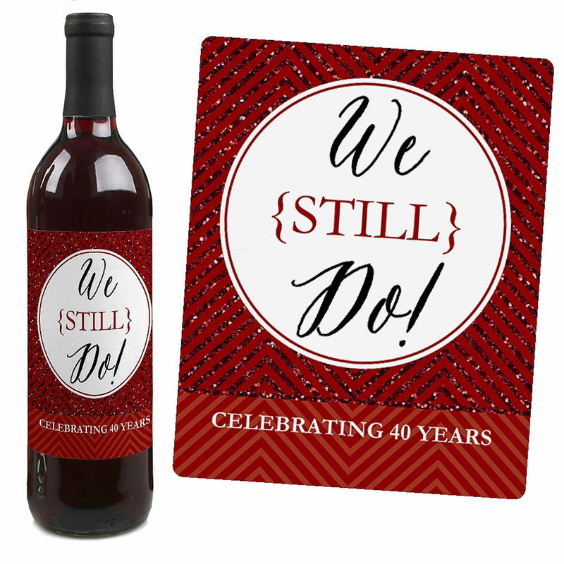 We Still Do - 40th Wedding Anniversary Decorations for Women and Men - Wine Bottle Label Stickers - Set of 4